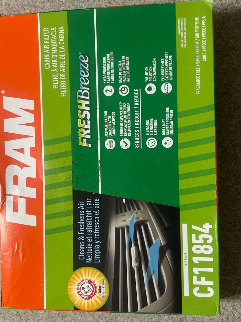Fram Fresh Breeze Cabin Air Filter CF11854 for Nissan Vehicles